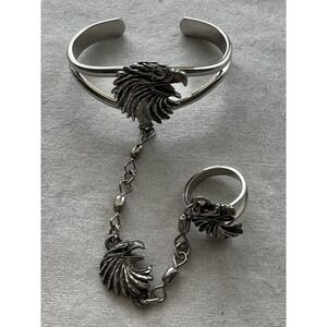 vintage 1995 EJC silver-tone diamond-cut pewter eagle slave cuff bracelet